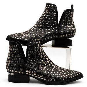 Steven New York Black Studded Ankle Booties – Bold Pointed Toe Fashion Boots/10